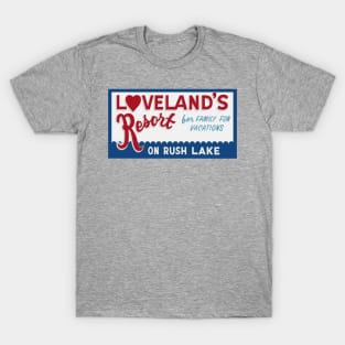 Lovelands Resort Crosslake, MN Blue Sign Logo T-Shirt